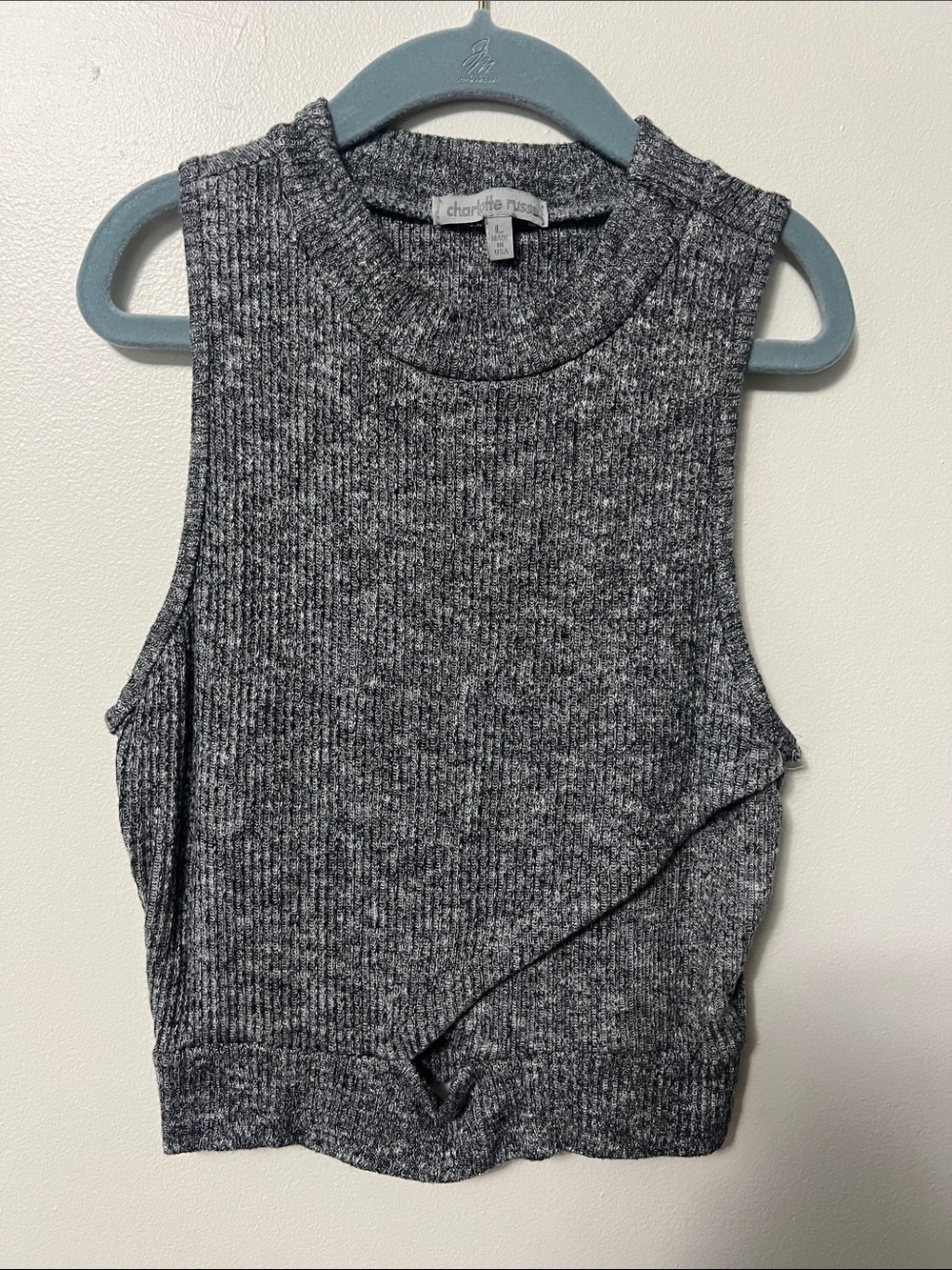 Charlotte Russe Charcoal Ribbed Sleeveless Cropped Tank